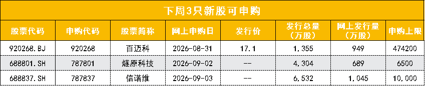 数据来源：Wind；以上为3只新股网上申购信息